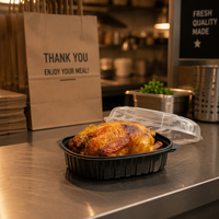 Boîte à emporter pour poulet rôti en plastique PP jetable, couvercle transparent, compartimentée, qualité alimentaire, compatible micro-ondes, personnalisable pour restaurant