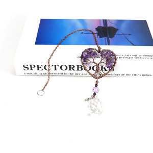 Pendentif en cristal Arbre de Vie chauffant pour la vente en gros, Galets naturels, Attrape-soleil, Modèle artisanal en mosaïque d'améthyste, Décoration de Noël polie - Product Image 3