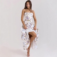 Gaun Slip Musim Panas Vintage Tanpa Lengan Panjang Bermotif Bunga Elegan dan Lembut untuk Wanita, Desain Ramping dengan Aura Seperti Peri