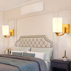 Apliques de pared simples de nuevo estilo, dormitorio, pasillo, escalera, pasillo, sala de estar, pantalla de vidrio dorado, lámpara de pared de 2 luces - Product Image 5