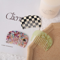 Peigne à cheveux mini en forme de U à dents larges, motif marbré texturé, en acétate, style rétro japonais coréen pour filles