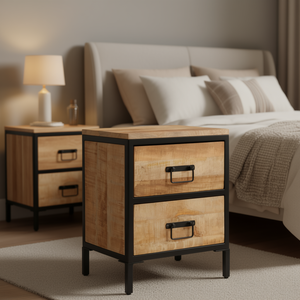 Comodino in Legno Naturale con 2 Cassetti, Arredamento Moderno per Camera da Letto, Design Elegante - Product Image 2