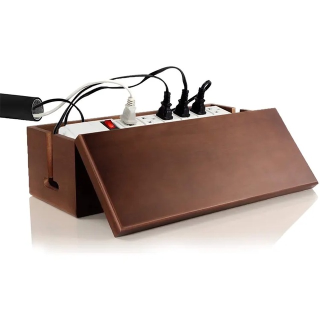 Wholesale Solid Wood Brown Rectangle Cord Hider Box Cable Management Organizer for Home Office Desk TV Wires Storage Wooden Box