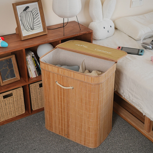 ตะกร้าผ้าพับได้ Combohome ทำจากไม้ไผ่ แบบ 2 ช่อง สำหรับจัดเก็บผ้าและอุปกรณ์ซักผ้า - Product Image 3