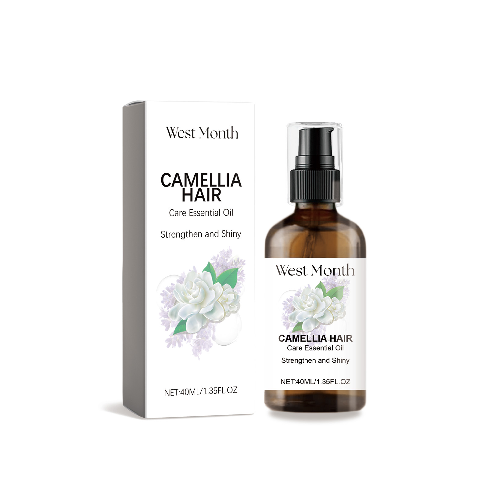 West&Month Organic Camellia Hair Care Oil Nourishing Essential Oil for Dry Hair Moisturizing Softening Herbal Vegan Ingredients