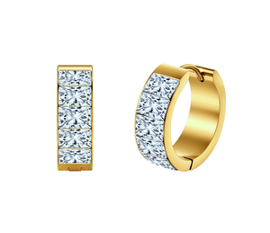 Pendientes de Aro Circulares de Zirconia 5A, Acero Inoxidable, Estilo Europeo y Americano, Pendientes de Aro Simples, Sin Decoloración, Joyería para Mujer - Product Image 1