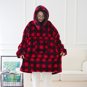 Sweat-shirt à capuche géant en <span class=keywords><strong>polaire</strong></span>, motif écossais rouge, couverture portable pour femmes et hommes, couverture <span class=keywords><strong>polaire</strong></span> portable chaude et confortable - Product Image 2