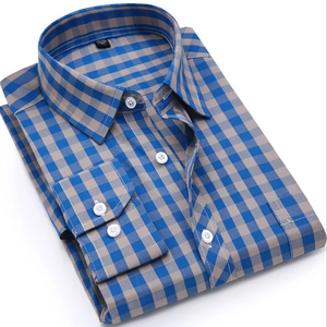 Venta al por mayor de camisas <span class=keywords><strong>a</strong></span> <span class=keywords><strong>cuadros</strong></span> con estilo para los hombres de alta calidad de algodón Spandex Casual azul Plaid <span class=keywords><strong>camisa</strong></span> de los hombres - Product Image 1