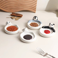 Plato de cerámica blanco bonito y creativo, plato de salsa con diseño de animal Panda encantador para postres y desayunos para fiestas
