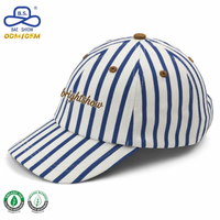 6-Panel Gestreepte Baseballpet Verstelbare Rug Ademende Gaten Visgraat Oxford Stof Voor Camp Street Travel Met Aangepast Logo