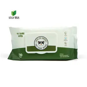 Tisu basah pembersih mulut dan tangan hewan peliharaan logo kustom spunlace bersih putih anjing kucing tisu basah