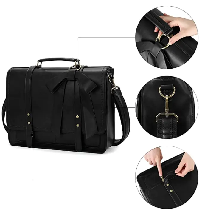 Hot Koop Grote Capaciteit Retro Luxe Black Multifunctionele Business Handtas Dames Eenvoudige Aktetas Lederen Laptoptas