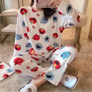 Fall Sleepwear Lady 2 Piece Nightwear Nighty Home Clothes Silk Pyjama Designer Inspired Pajama Satin Night Suit For Women