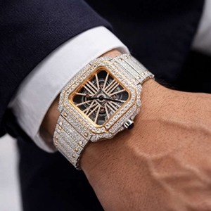 Reloj Unisex de Lujo de 41 mm, Cuadrado, de Aleación, de Alta Calidad, con Diseño Moderno, Diamante Moissanite, Oro Blanco, Fabricante Indio, Movimiento Eta - Product Image 1