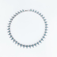 Collar de Cadena Cubana con Puntas de Pirámide de Esmalte Azul de Aleación, Plateado y con Incrustaciones de Diamantes de Imitación, para Hombres y Mujeres, Joyería Hip Hop, Accesorios de Moda
