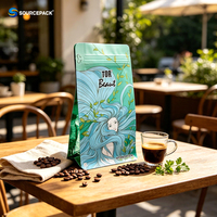 Sacs à café personnalisés à fond plat avec valve, en aluminium, thermoscellables et refermables