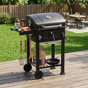 Outdoor Charcoal BBQ Grill With Trolley Multifunctional Windproof Rustproof For Home Patio Camping Use - Product Image 1