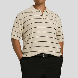 Men <b>Plus</b> <b>Size</b> Striped Knit Polo Shirt Short Sleeve Textured Collared Casual Relaxed Fit Summer <b>Sweater</b> Polo Top - Product Image 4