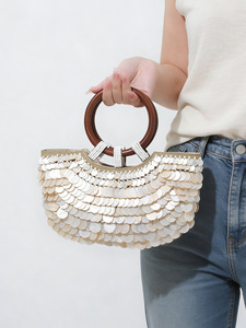 Bolso de mano de alta gama, versátil, hecho a mano, con cuentas, de color sólido, para la playa, viajes, cenas, para mujer. - Product Image 3