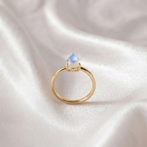 Handmade Silver Natural Blue <b>Fire</b> Rainbow Moonstone Bezel Set 925 Sterling Silver Ring Pear Shape stone Ring Eternity vermail - Product Image 6