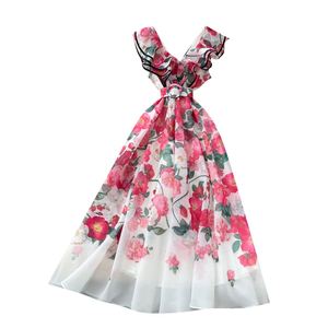 Vestido Midi Casual de Verano para Mujer, Cuello en V, Sin Mangas, Silueta en A, Estampado Digital, Poliéster/Algodón, Cintura Imperio - Product Image 5