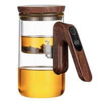 Teko Pemisah Teh Cerdas Kaca Borosilikat Tinggi Gagang Kayu Walnut dengan Cangkir Air Mesin Pembuat Teh Otomatis