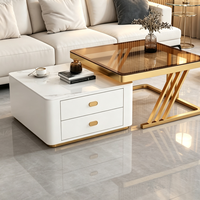 Table basse moderne de dernière conception avec rangement dissimulé, ensemble pour salon, table basse extensible avec base en acier inoxydable