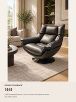 Fauteuil de salon moderne en cuir noir, pivotant, avec siège rembourré en mousse et base en métal, idéal pour coin lecture ou hôtel
