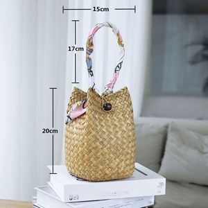 Nuevo Bolso de Mano de Paja Natural para Mujer 2025, Bolso de Playa con Pañuelo de Moda - Product Image 2