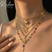 RINHOO Ensemble de colliers vintage en métal avec pendentif croix, style bohème, couleur or, perles, pour femmes, usage quotidien, vacances, rendez-vous galants
