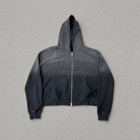 Sweat à capuche zippé personnalisé en molleton bouclette 450 GSM pour homme, 100 % coton, délavage acide, broderie, strass, coupe oversize, style streetwear vintage, OEM ODM
