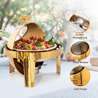 Ensemble de réchauds de buffet ronds en acier inoxydable 6QT Gold Roll Top avec couvercles transparents