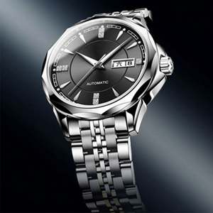 Montres mécaniques de luxe en or Moissanite en gros pour hommes, montres automatiques lumineuses étanches en acier inoxydable - Product Image 3