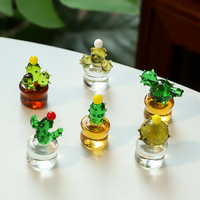 Ornement Décoratif en Verre, Mini Cactus Fait Main, Adorable Ornement de Plante en Verre pour Salon et Bureau