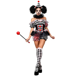 Costume de cosplay traditionnel de <span class=keywords><strong>clown</strong></span> sombre pour Halloween, inspiré des films et séries TV - Combinaison sexy de <span class=keywords><strong>clown</strong></span> de cirque avec bandeau et collier - Product Image 2