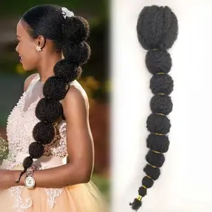 Long Afro Synthetic Heat Resistant Fiber Kinky Curly Yaki drawstring Ponytail Hair Extensions Bubble Lantern Ponytails