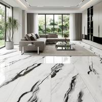 Carrelage en porcelaine effet marbre blanc Panda, 750x1500mm, finition brillante, dalle murale décorative