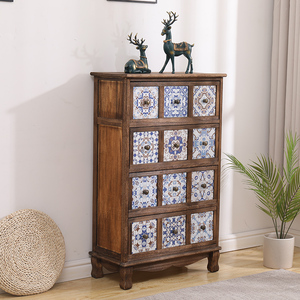 Mobile Alto Vintage <span class=keywords><strong>in</strong></span> <span class=keywords><strong>Legno</strong></span> Massello con 5 Cassetti, Arredamento Rustico per Soggiorno/Camera da Letto/Ufficio a Prezzo Conveniente - Product Image 3