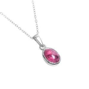 Natural Pink Tourmaline Cabochon Pendant <b>Necklace</b> 925 Silver Bezel Setting Water Drop Shape Everyday Wear Women's Jewelry - Product Image 1