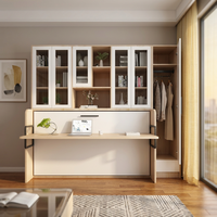 Lit mural moderne en métal, pliable et réglable, avec panneau en bois, pour chambre à coucher, bureau et chambre d'amis