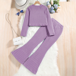 Vente en gros d'ensemble de vêtements d'automne et de printemps pour adolescentes, nouvelle mode décontractée 2024, ensemble chemise à manches longues et pantalon à jambes évasées - Product Image 2