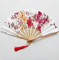 Éventail pliant chinois vintage à motif floral en bambou, imprimé oriental, avec pompon, idéal pour les mariages et les cadeaux de fête