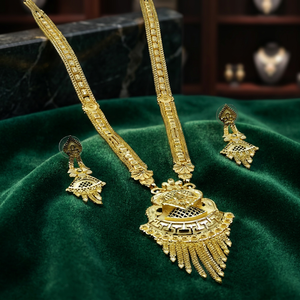 ขายส่งเครื่องประดับแฟชั่นชุบทอง 14K 18K 24K แบบไมครอน, ชุดเครื่องประดับยาวแบบไมครอน, ชุดเครื่องประดับทองเหลืองลายดอกไม้สไตล์อินเดีย - Product Image 3