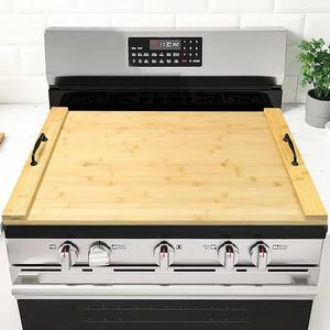 Couverture de cuisinière à gaz en bambou rectangulaire avec poignée, couleur bois naturel, plateau de service pour la cuisine - Product Image 2