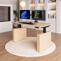 Bureau en bois massif à grain de bois moderne avec double moteur, tiroir, conversion modulaire, bureau debout réglable en hauteur, électrique