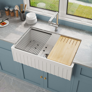 Évier de cuisine moderne en céramique de 33 pouces, noir, en argile réfractaire, à tablier, à cuve unique, profond, style ferme - Product Image 4