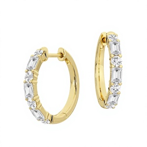 Luxury 18K 14K Gold Plated Alternating Emerald Round Diamond <b>Hoop</b> <b>Earrings</b> Iced Out Eternity Huggie Wedding <b>Earrings</b> Gift Women - Product Image 1