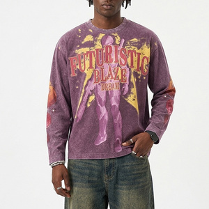 <span class=keywords><strong>T</strong></span>-<span class=keywords><strong>shirt</strong></span> a maniche lunghe da uomo personalizzata, pesante, lavaggio acido, oversize, effetto distressed, con applicazioni e borchie in metallo, streetwear, grafica - Product Image 1