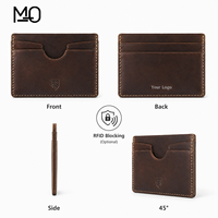 Porte-cartes en cuir vintage marron fin avec encoche avant en cuir ciré vintage en forme de U et surpiqûres crème ODM OEM