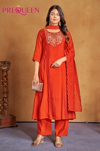 Conjunto de Salwar Kameez de Algodón Naranja para Mujer, Ropa Étnica Tradicional, Largo hasta el Tobillo, Corte Regular, Estilo Informal, Estilo India Pakistán - Product Image 5